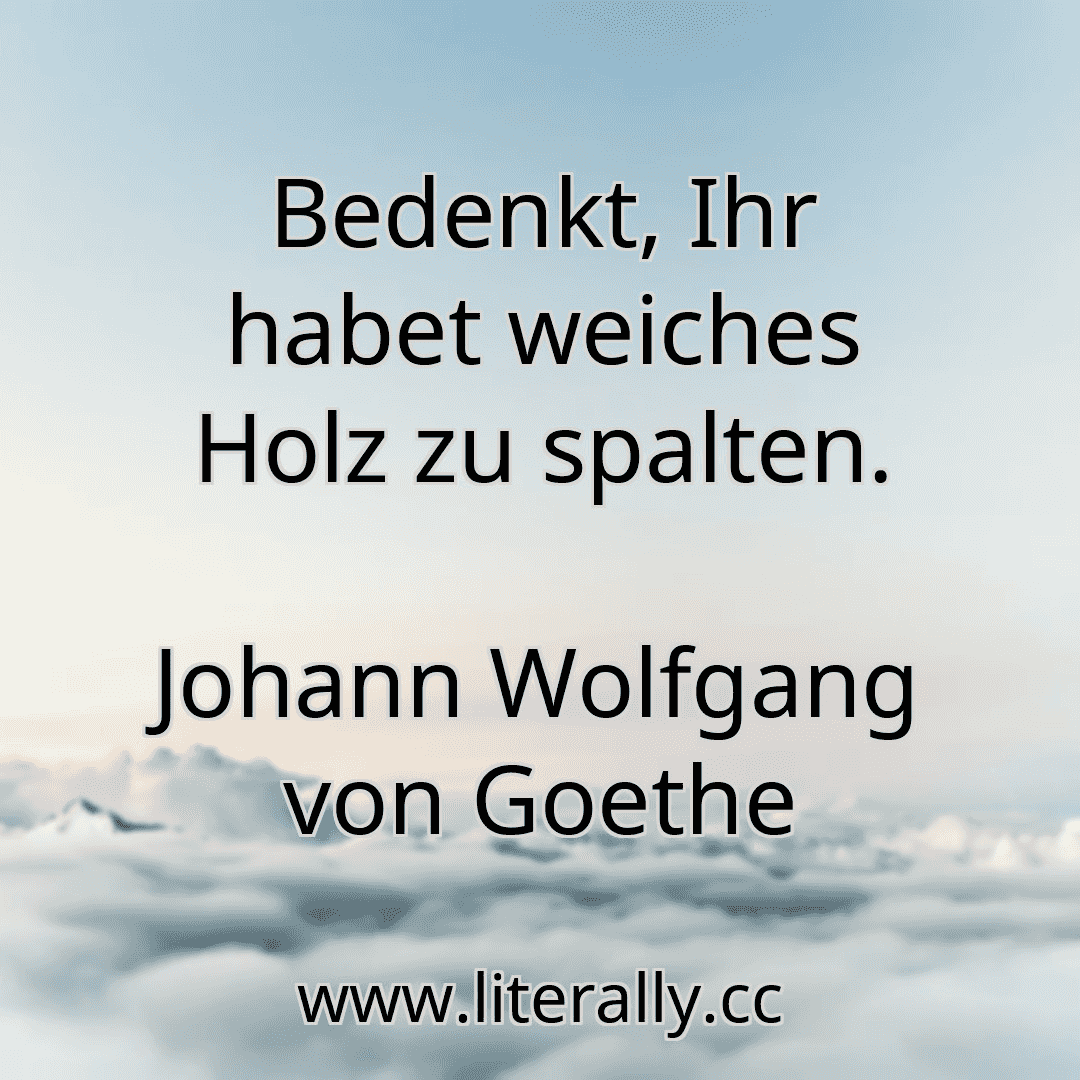 Bedenkt, Ihr habet weiches Holz zu spalten.
Johann Wolfgang von Goethe
