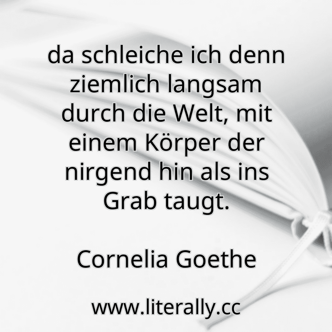 da schleiche ich denn ziemlich langsam durch die Welt, mit einem Körper der nirgend hin als ins Grab taugt.
Cornelia Goethe

