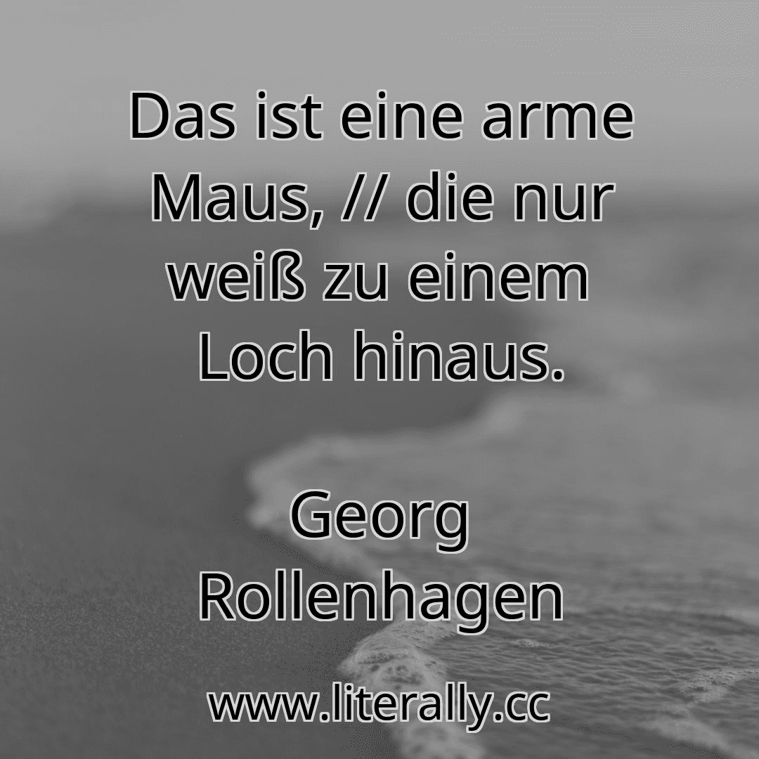 Das ist eine arme Maus, // die nur weiß zu einem Loch hinaus.
Georg Rollenhagen
