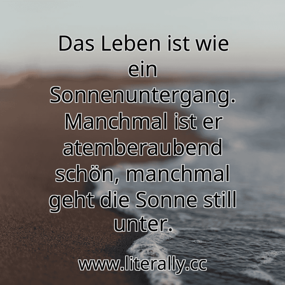 Das Leben ist wie ein Sonnenuntergang. Manchmal ist er atemberaubend schön, manchmal geht die Sonne still unter.
