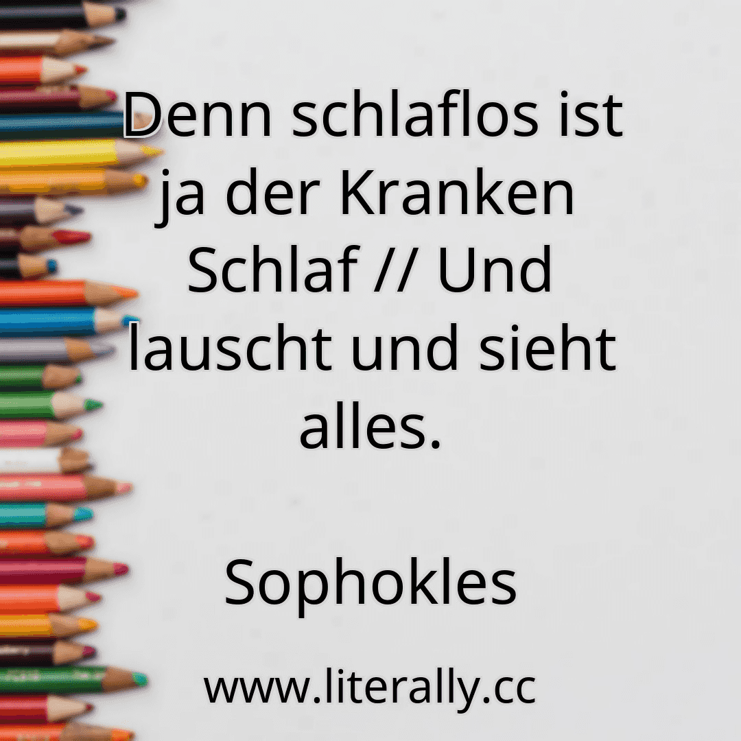 Denn schlaflos ist ja der Kranken Schlaf // Und lauscht und sieht alles.
Sophokles
