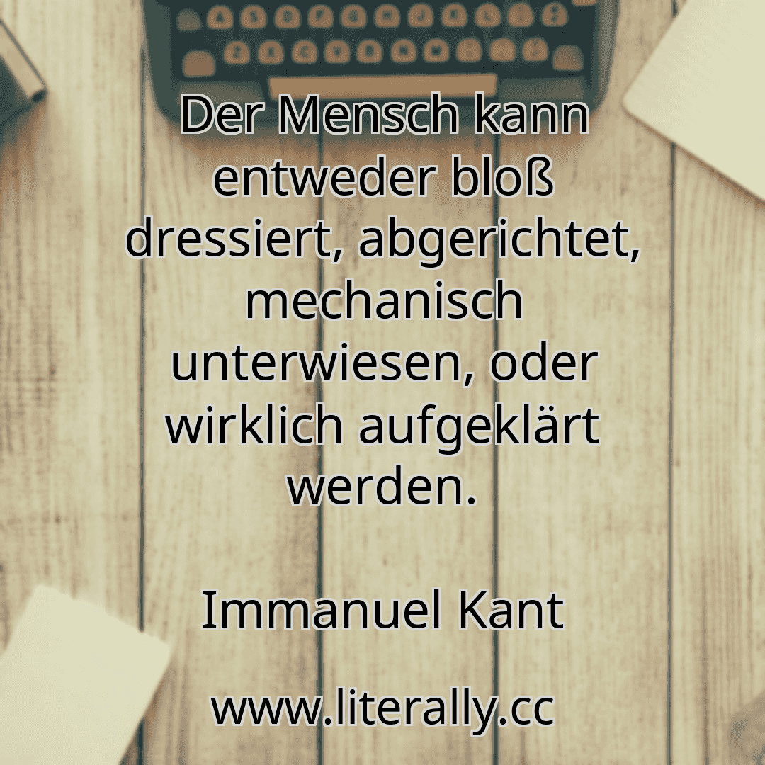 Der Mensch kann entweder bloß dressiert, abgerichtet, mechanisch unterwiesen, oder wirklich aufgeklärt werden.
Immanuel Kant
