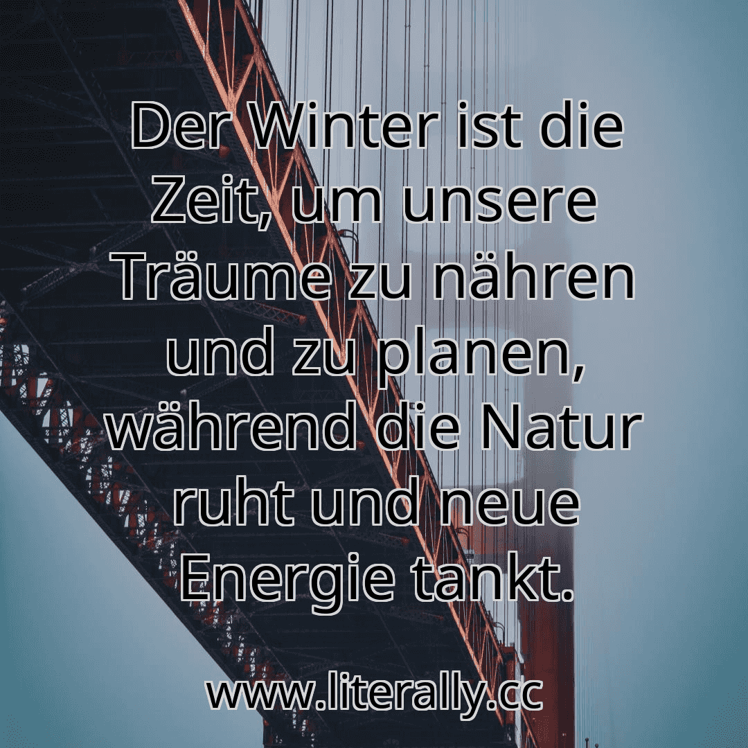 Der Winter ist die Zeit, um unsere Träume zu nähren und zu planen, während die Natur ruht und neue Energie tankt.
