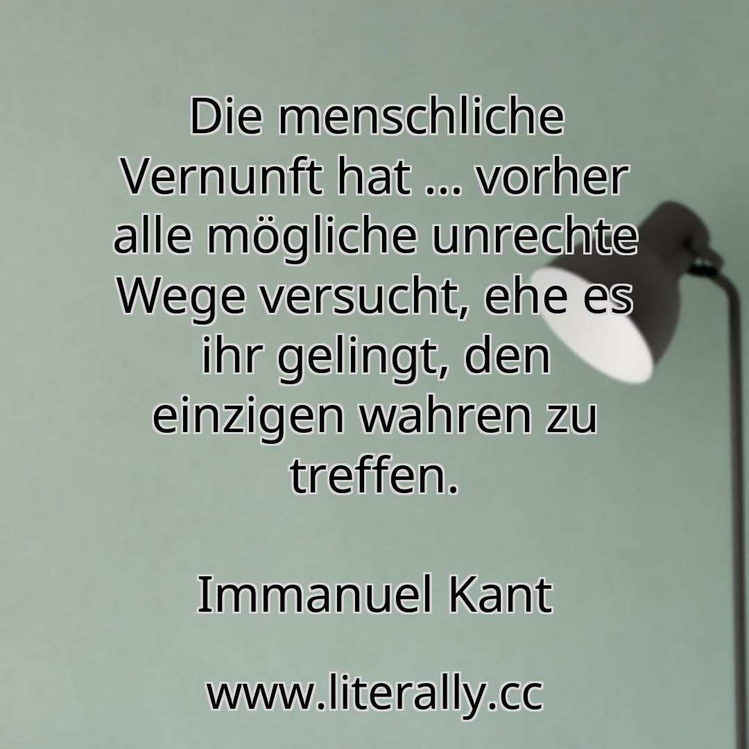 Die menschliche Vernunft hat ... vorher alle mögliche unrechte Wege versucht, ehe es ihr gelingt, den einzigen wahren zu treffen.
Immanuel Kant
