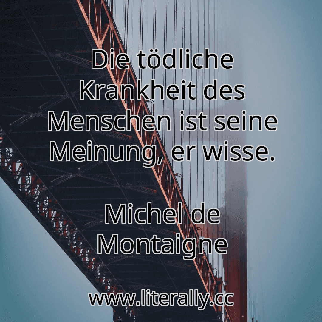 Die tödliche Krankheit des Menschen ist seine Meinung, er wisse.
Michel de Montaigne
