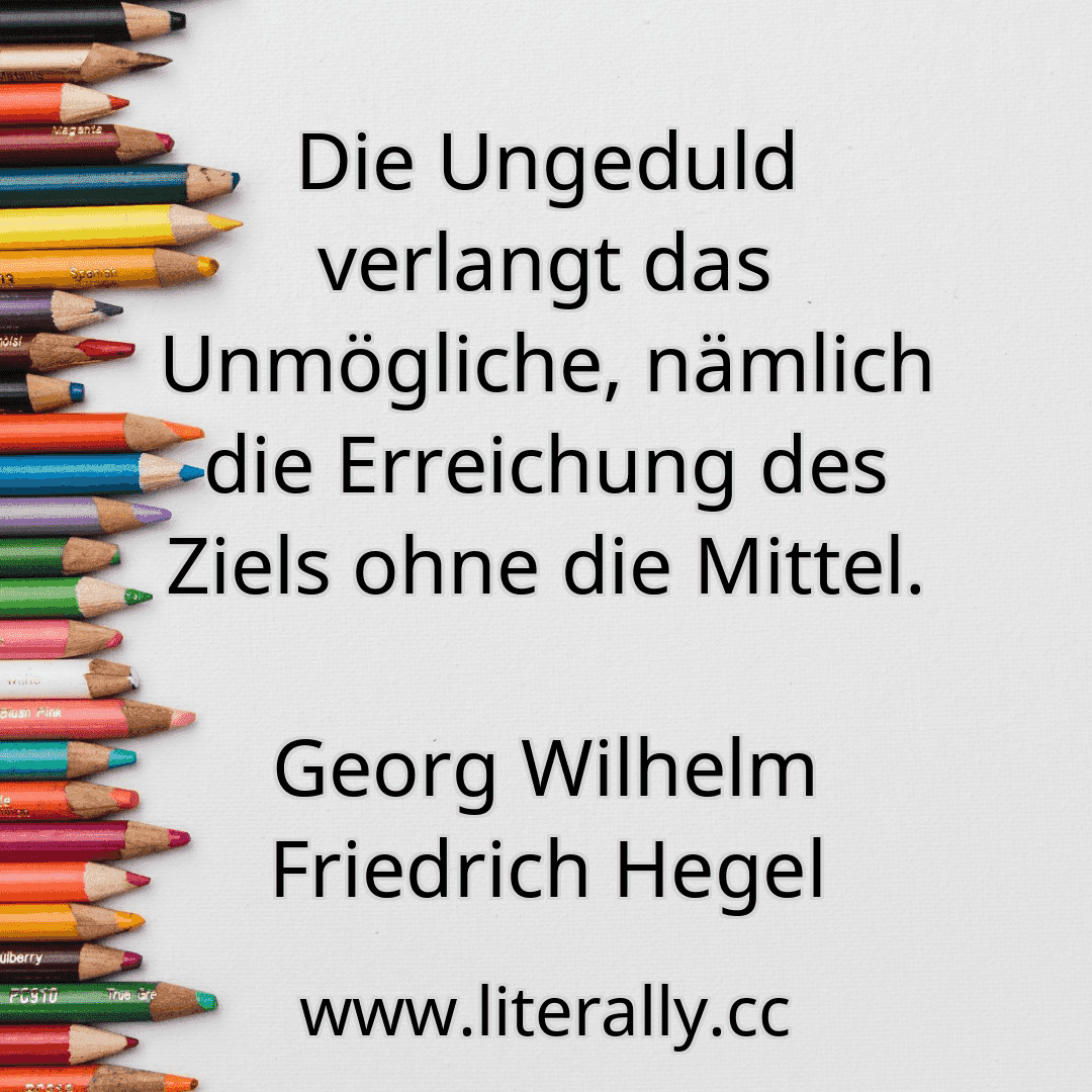 Die Ungeduld verlangt das Unmögliche, nämlich die Erreichung des Ziels ohne die Mittel.
Georg Wilhelm Friedrich Hegel
