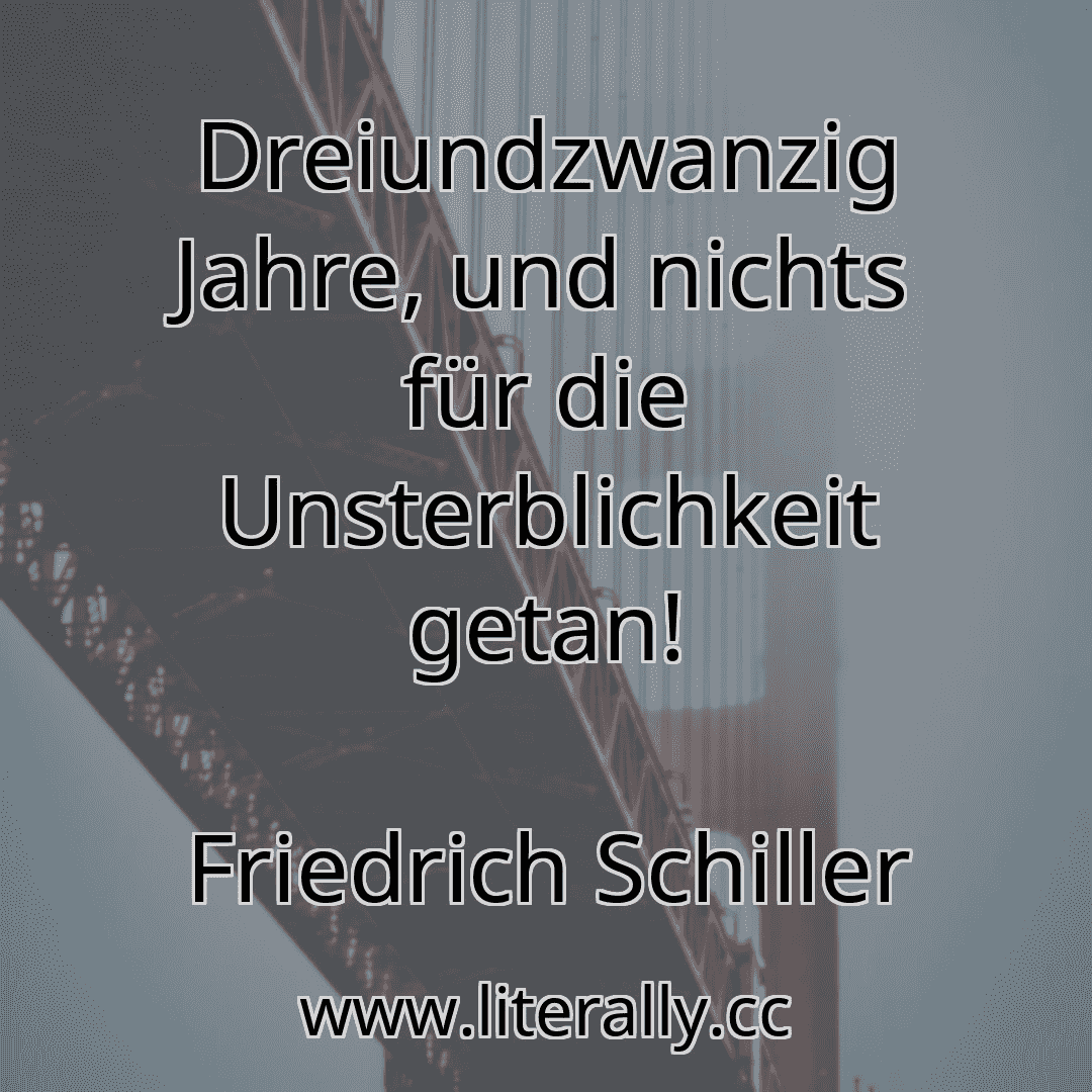 Dreiundzwanzig Jahre, und nichts für die Unsterblichkeit getan!
Friedrich Schiller
