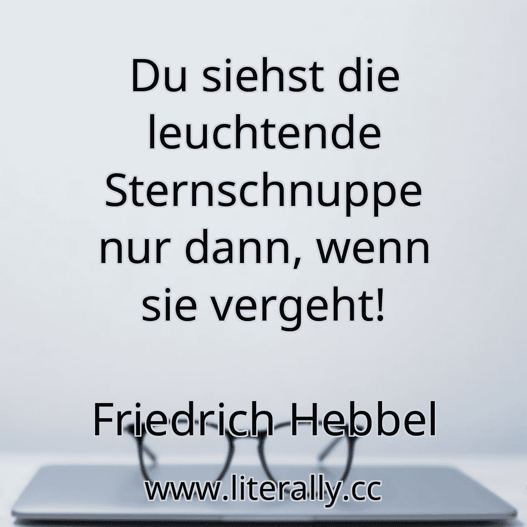 Du siehst die leuchtende Sternschnuppe nur dann, wenn sie vergeht!
Friedrich Hebbel
