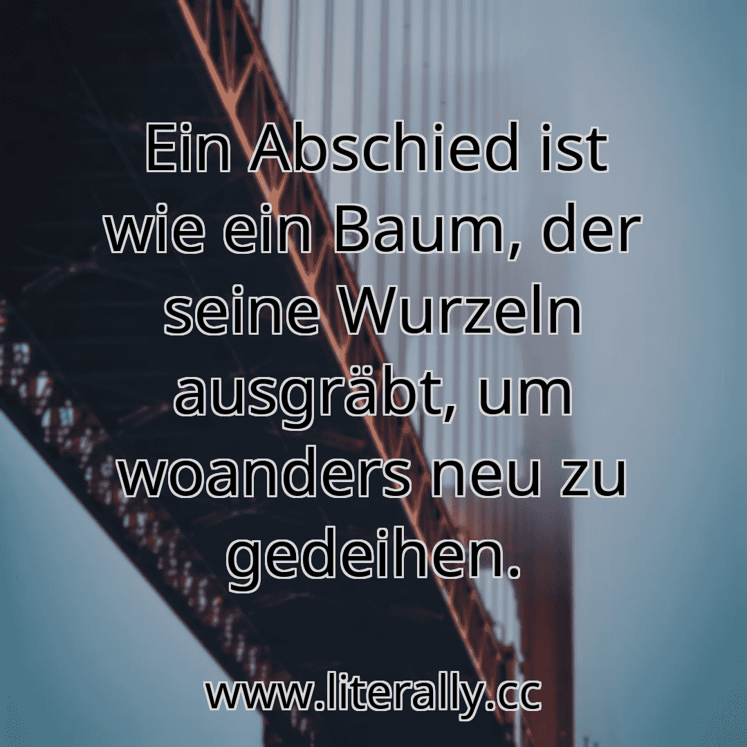 Ein Abschied ist wie ein Baum, der seine Wurzeln ausgräbt, um woanders neu zu gedeihen.
