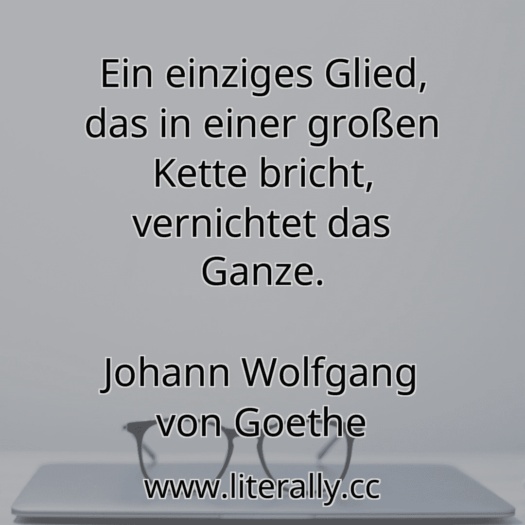 Ein einziges Glied, das in einer großen Kette bricht, vernichtet das Ganze.
Johann Wolfgang von Goethe
