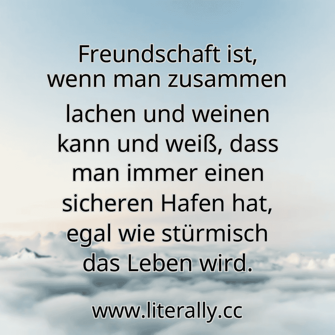 Freundschaft ist, wenn man zusammen lachen und weinen kann und weiß, dass man immer einen sicheren Hafen hat, egal wie stürmisch das Leben wird.
