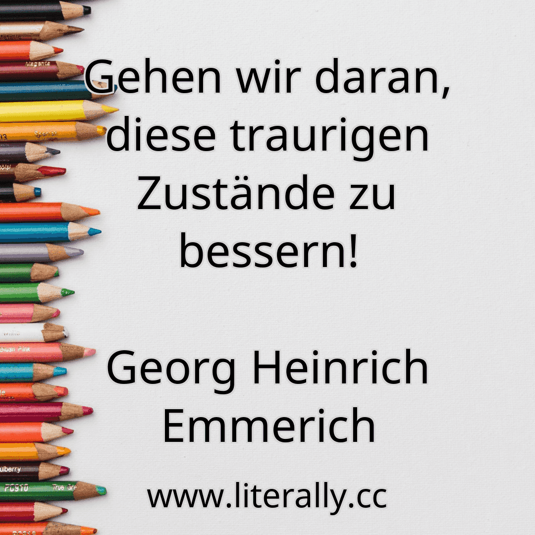 Gehen wir daran, diese traurigen Zustände zu bessern!
Georg Heinrich Emmerich
