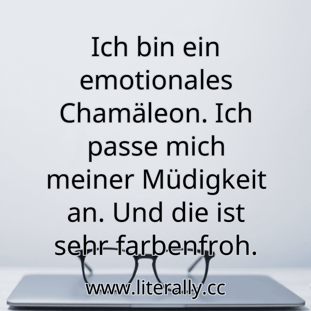 Ich bin ein emotionales Chamäleon. Ich passe mich meiner Müdigkeit an. Und die ist sehr farbenfroh.
