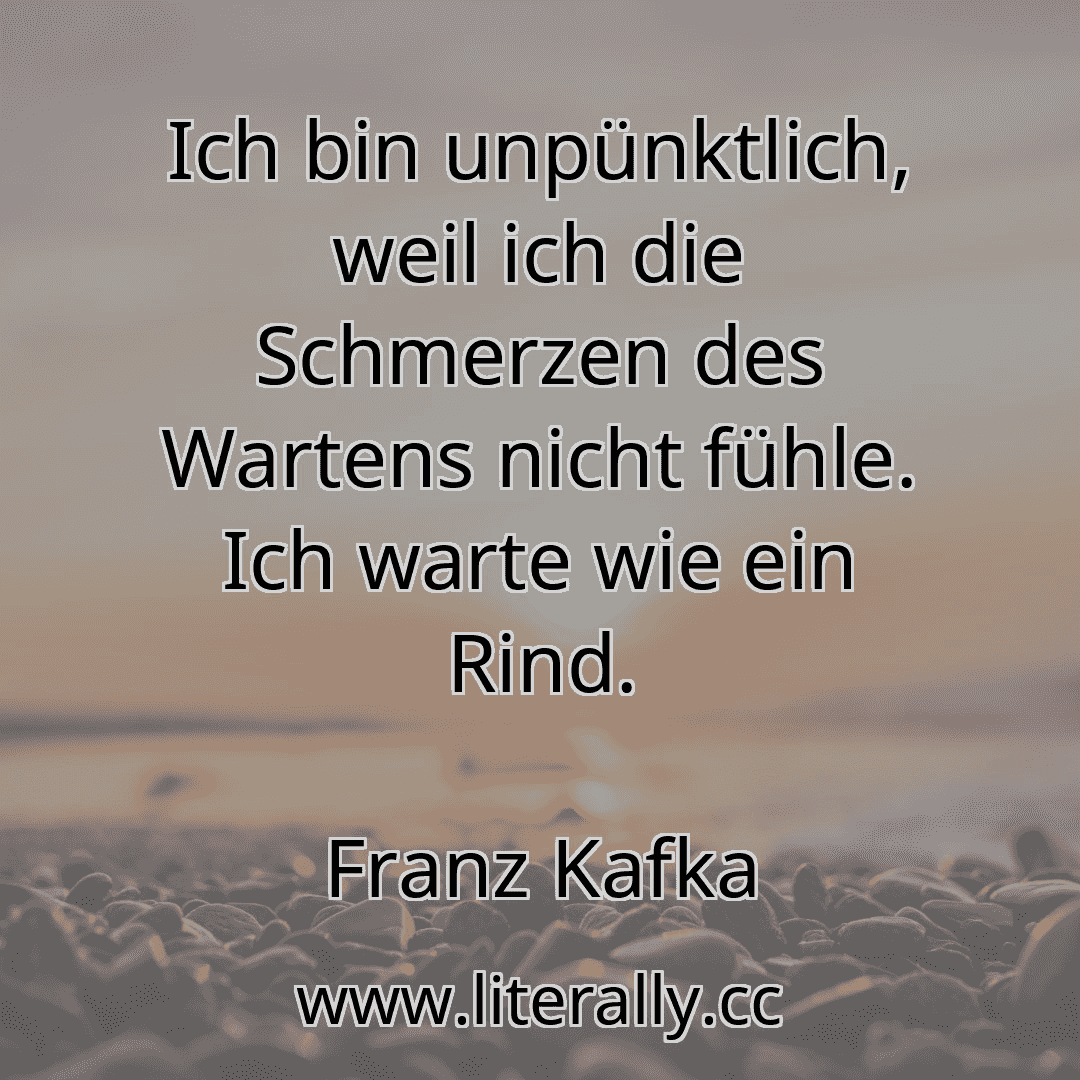 Ich bin unpünktlich, weil ich die Schmerzen des Wartens nicht fühle. Ich warte wie ein Rind.
Franz Kafka
