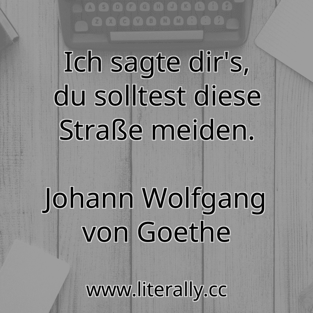 Ich sagte dir's, du solltest diese Straße meiden.
Johann Wolfgang von Goethe
