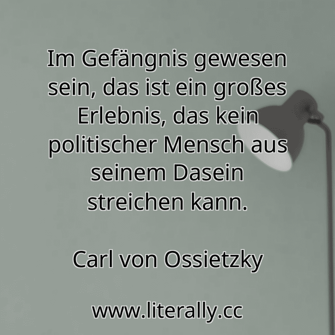 Im Gefängnis gewesen sein, das ist ein großes Erlebnis, das kein politischer Mensch aus seinem Dasein streichen kann.
Carl von Ossietzky
