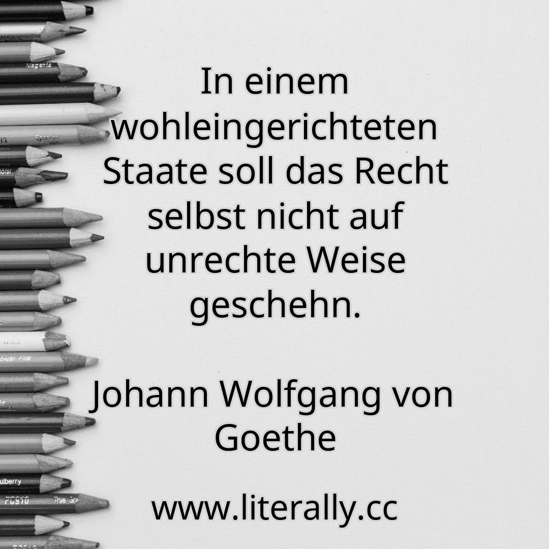 In einem wohleingerichteten Staate soll das Recht selbst nicht auf unrechte Weise geschehn.
Johann Wolfgang von Goethe
