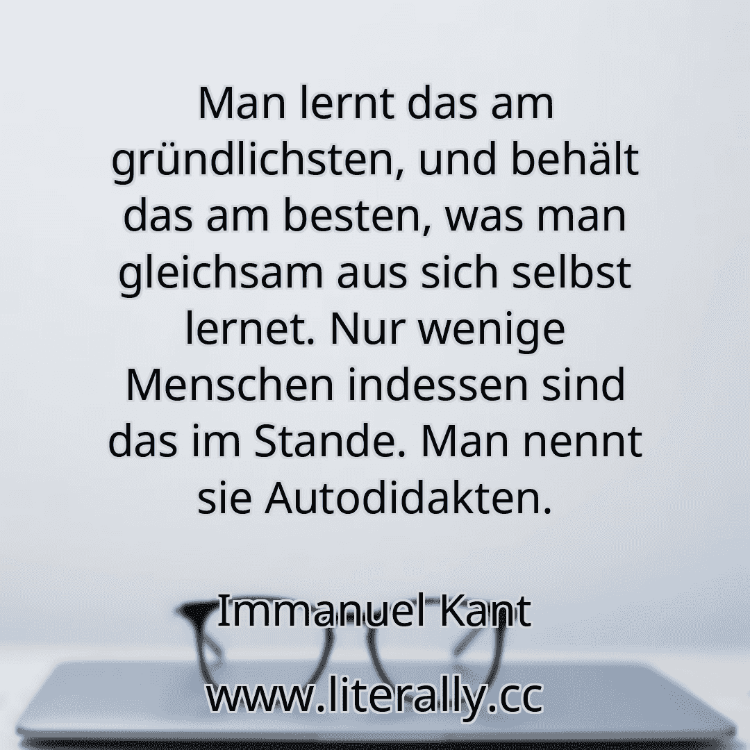 Man lernt das am gründlichsten, und behält das am besten, was man gleichsam aus sich selbst lernet. Nur wenige Menschen indessen sind das im Stande. Man nennt sie Autodidakten.
Immanuel Kant
