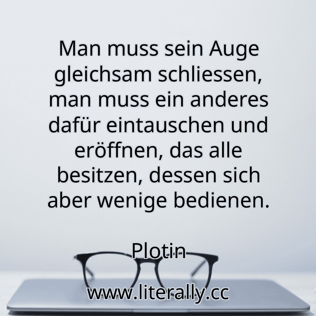Man muss sein Auge gleichsam schliessen, man muss ein anderes dafür eintauschen und eröffnen, das alle besitzen, dessen sich aber wenige bedienen.
Plotin
