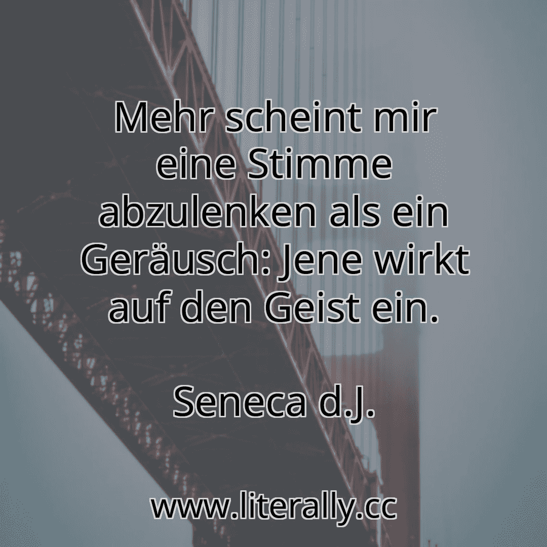 Mehr scheint mir eine Stimme abzulenken als ein Geräusch: Jene wirkt auf den Geist ein.
Seneca d.J.
