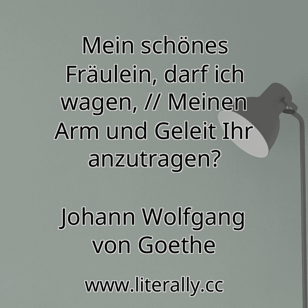 Mein schönes Fräulein, darf ich wagen, // Meinen Arm und Geleit Ihr anzutragen?
Johann Wolfgang von Goethe
