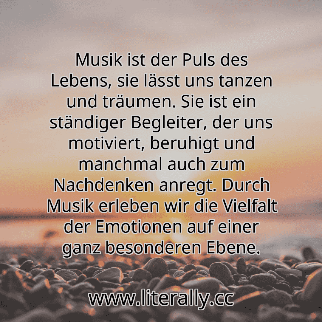 Musik ist der Puls des Lebens, sie lässt uns tanzen und träumen. Sie ist ein ständiger Begleiter, der uns motiviert, beruhigt und manchmal auch zum Nachdenken anregt. Durch Musik erleben wir die Vielfalt der Emotionen auf einer ganz besonderen Ebene.
