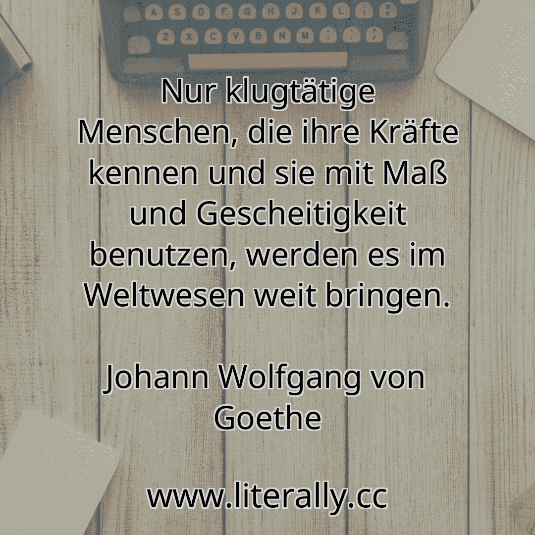 Nur klugtätige Menschen, die ihre Kräfte kennen und sie mit Maß und Gescheitigkeit benutzen, werden es im Weltwesen weit bringen.
Johann Wolfgang von Goethe
