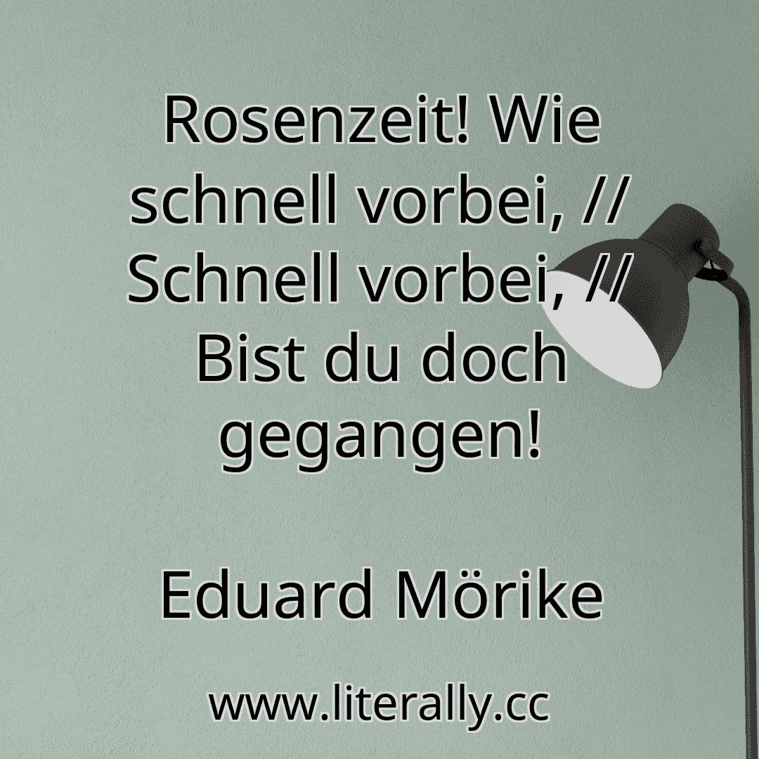 Rosenzeit! Wie schnell vorbei, // Schnell vorbei, // Bist du doch gegangen!
Eduard Mörike

