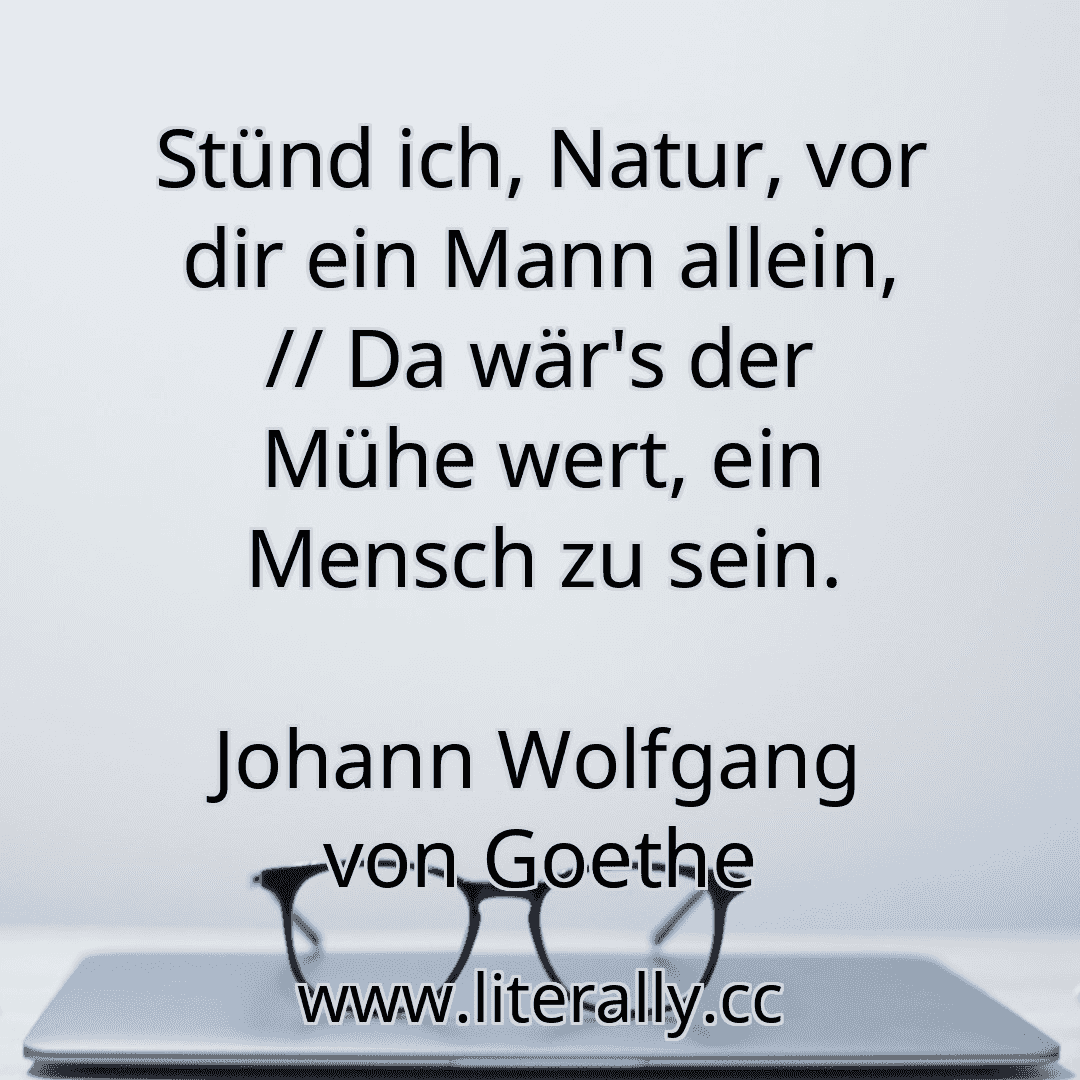 Stünd ich, Natur, vor dir ein Mann allein, // Da wär's der Mühe wert, ein Mensch zu sein.
Johann Wolfgang von Goethe
