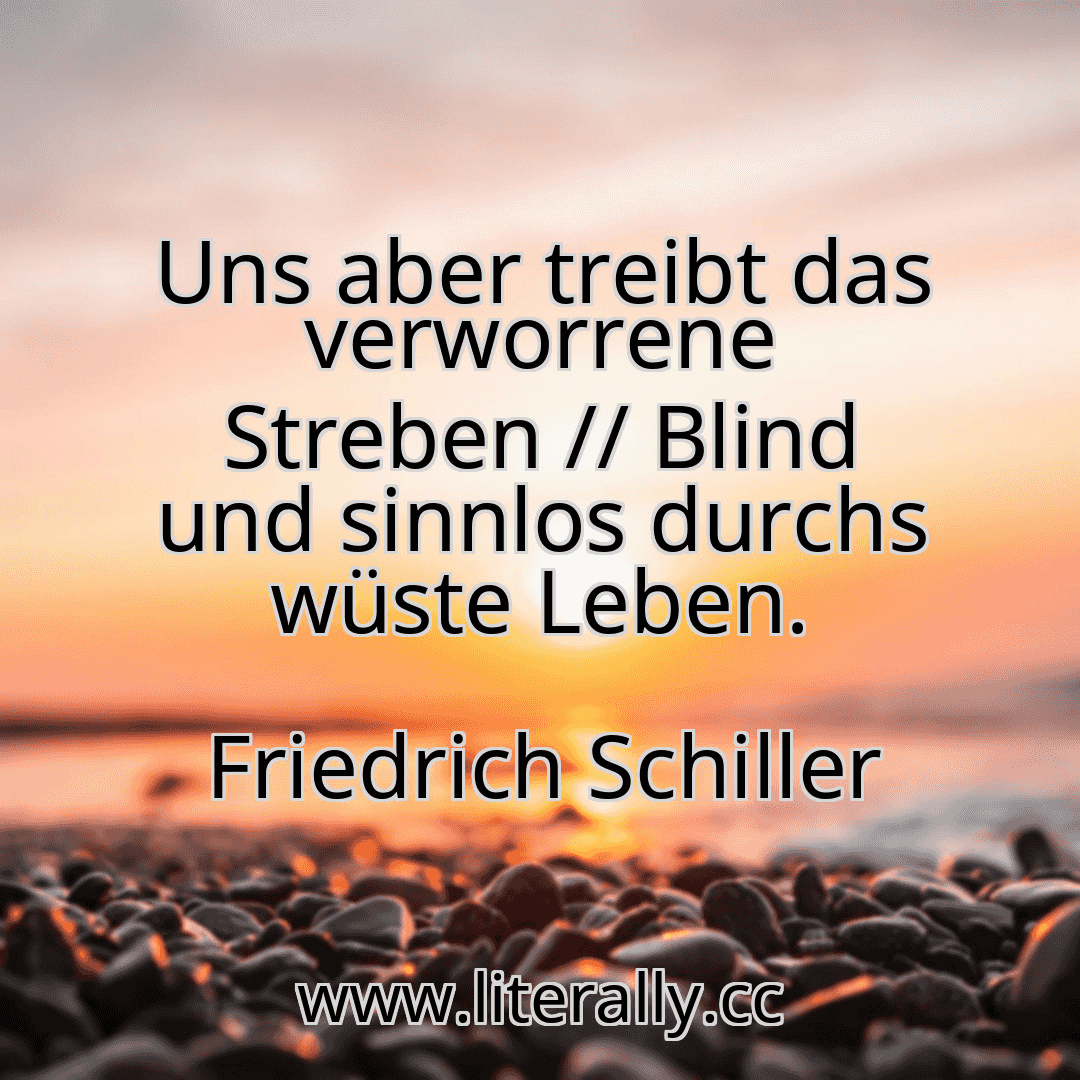 Uns aber treibt das verworrene Streben // Blind und sinnlos durchs wüste Leben.
Friedrich Schiller
