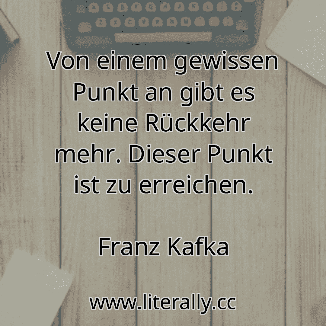 Von einem gewissen Punkt an gibt es keine Rückkehr mehr. Dieser Punkt ist zu erreichen.
Franz Kafka
