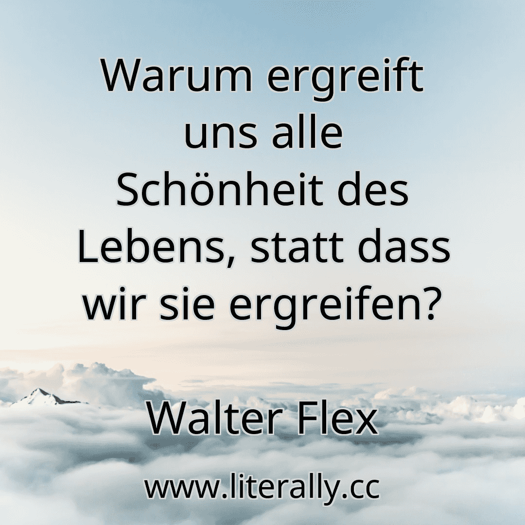 Warum ergreift uns alle Schönheit des Lebens, statt dass wir sie ergreifen?
Walter Flex
