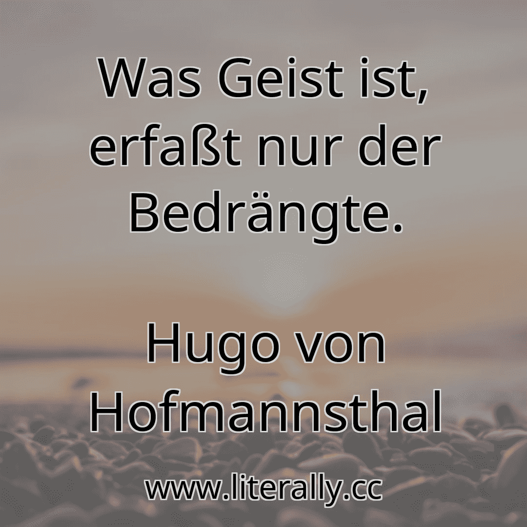 Was Geist ist, erfaßt nur der Bedrängte.
Hugo von Hofmannsthal
