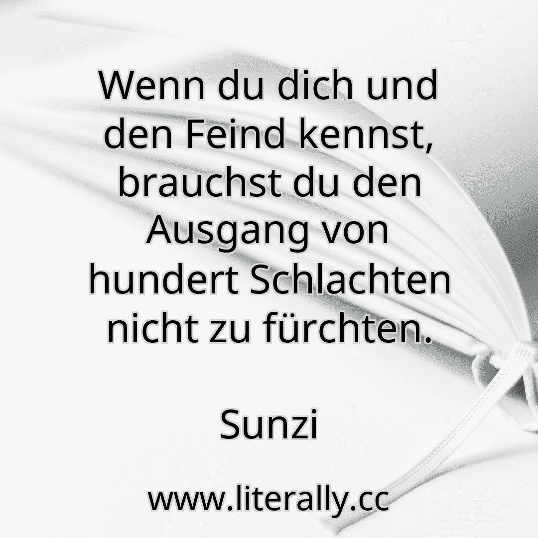 Wenn du dich und den Feind kennst, brauchst du den Ausgang von hundert Schlachten nicht zu fürchten.
Sunzi
