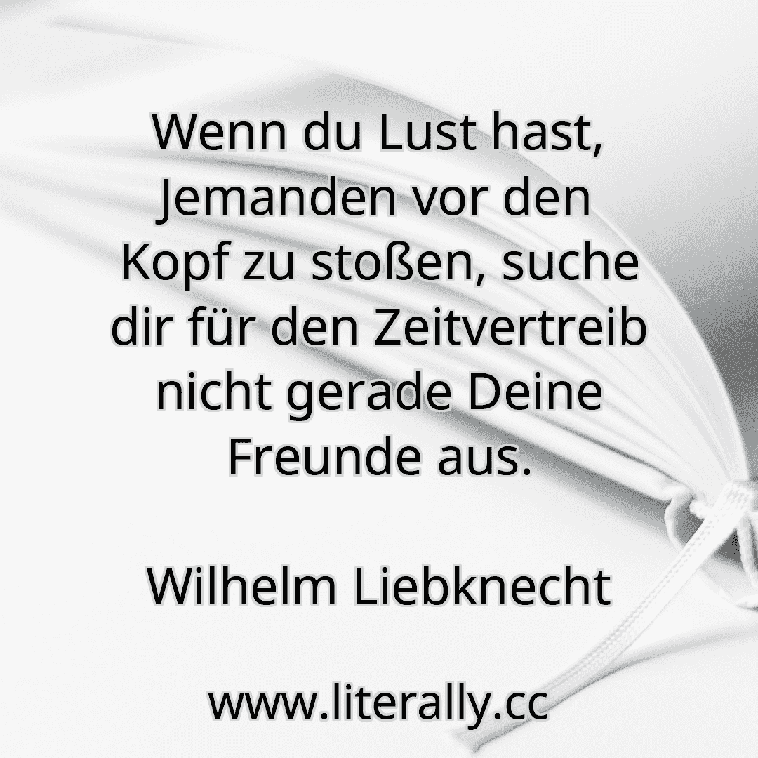 Wenn du Lust hast, Jemanden vor den Kopf zu stoßen, suche dir für den Zeitvertreib nicht gerade Deine Freunde aus.
Wilhelm Liebknecht
