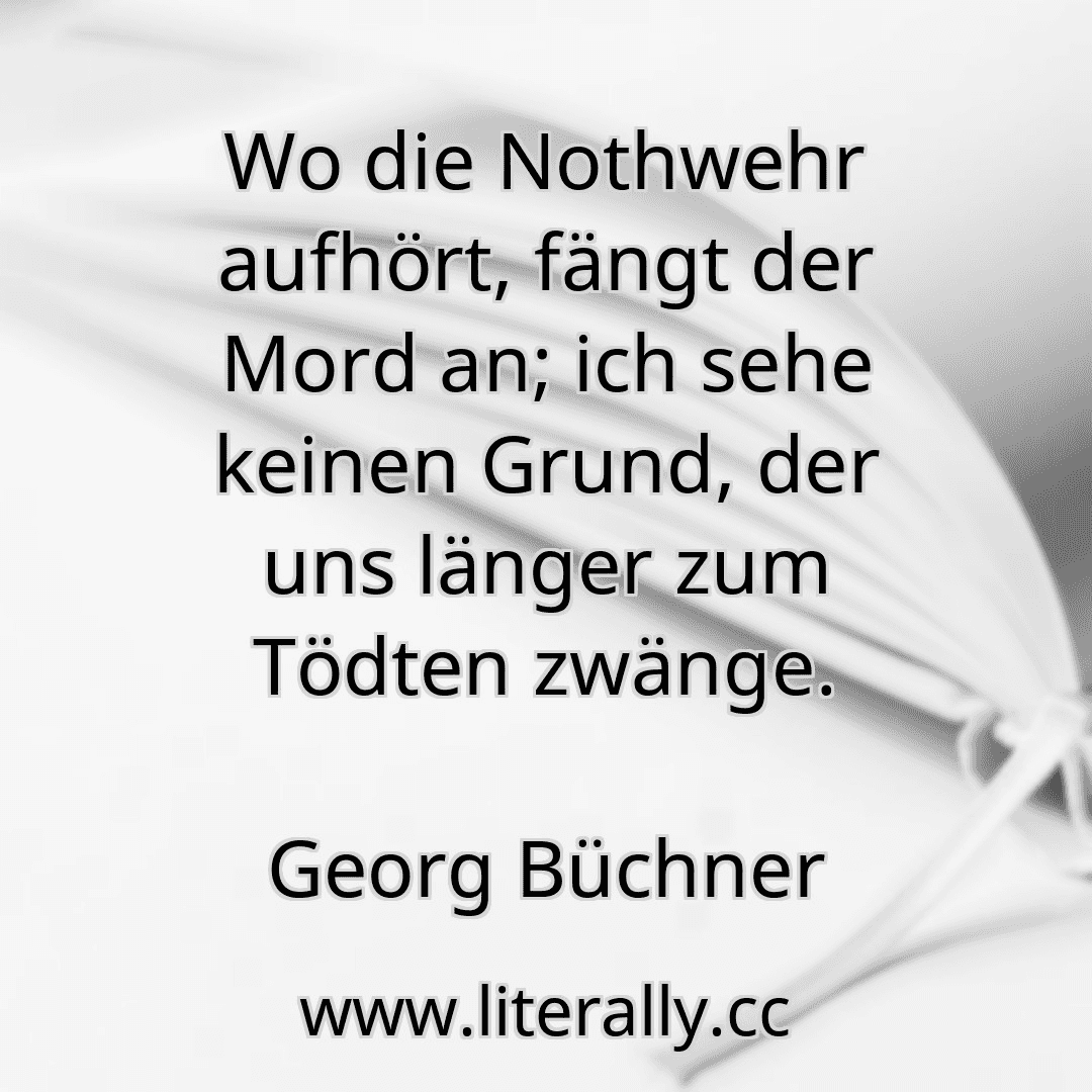 Wo die Nothwehr aufhört, fängt der Mord an; ich sehe keinen Grund, der uns länger zum Tödten zwänge.
Georg Büchner
