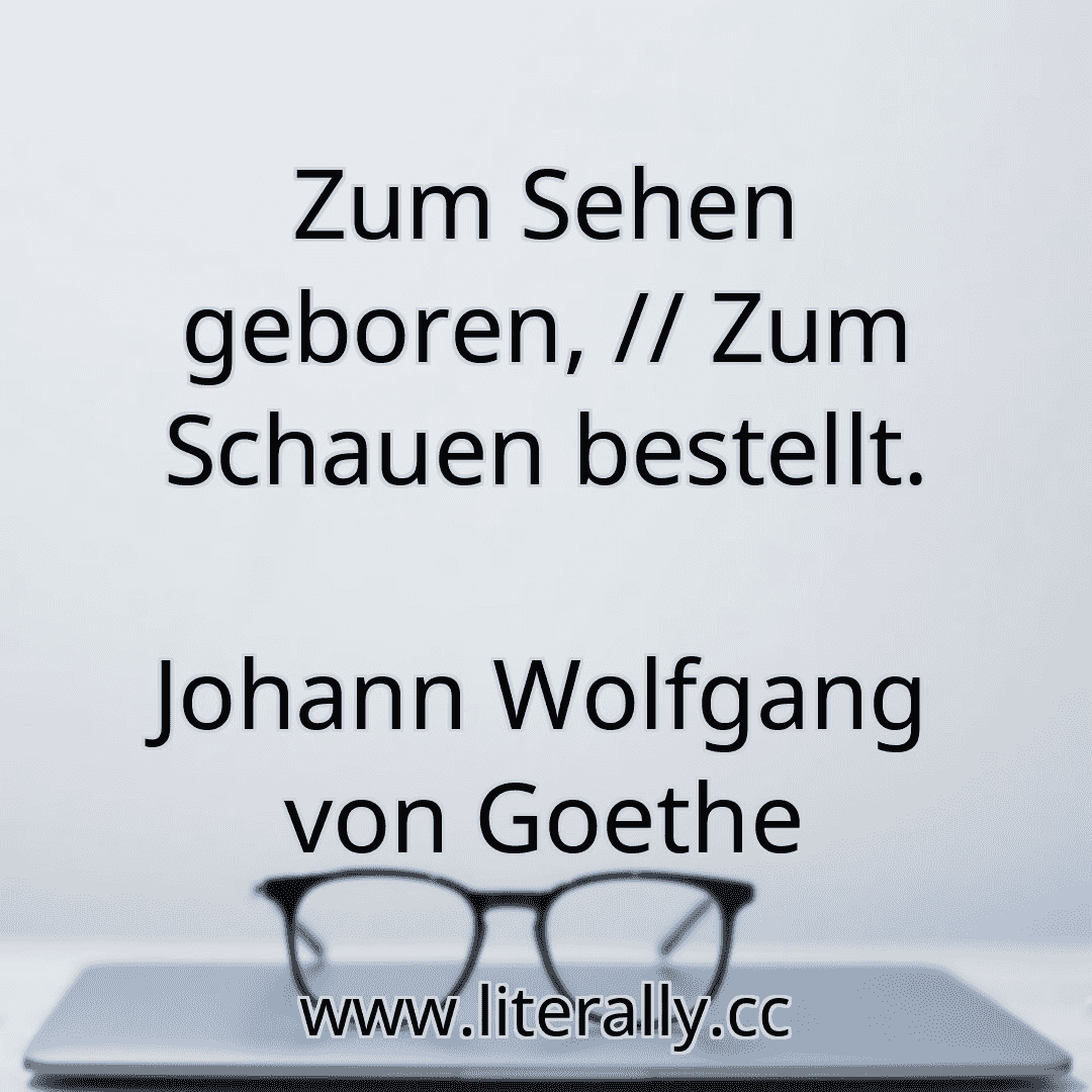 Zum Sehen geboren, // Zum Schauen bestellt.
Johann Wolfgang von Goethe
