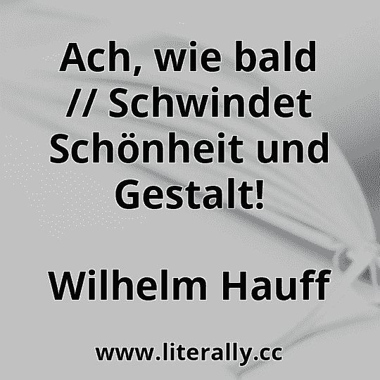 Ach, wie bald // Schwindet Schönheit und Gestalt!
Wilhelm Hauff
