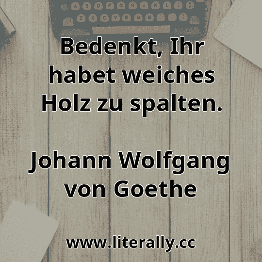 Bedenkt, Ihr habet weiches Holz zu spalten.
Johann Wolfgang von Goethe
