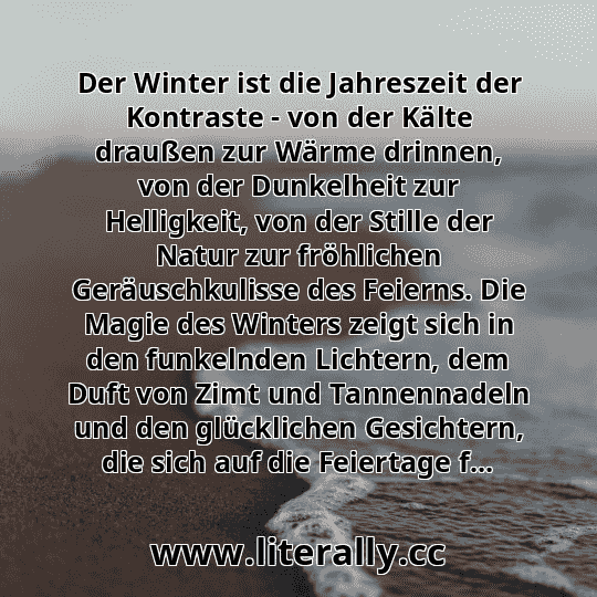Der Winter ist die Jahreszeit der Kontraste - von der Kälte draußen zur Wärme drinnen, von der Dunkelheit zur Helligkeit, von der Stille der Natur zur fröhlichen Geräuschkulisse des Feierns. Die Magie des Winters zeigt sich in den funkelnden Lichtern, dem Duft von Zimt und Tannennadeln und den glücklichen Gesichtern, die sich auf die Feiertage f...