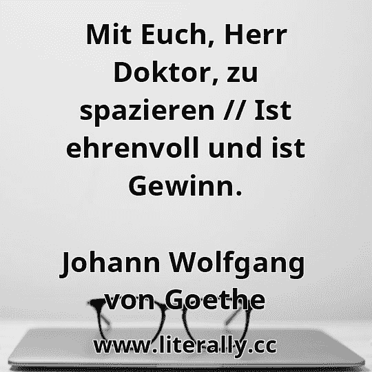 Mit Euch, Herr Doktor, zu spazieren // Ist ehrenvoll und ist Gewinn.
Johann Wolfgang von Goethe
