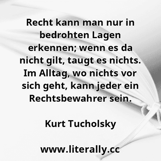Recht kann man nur in bedrohten Lagen erkennen; wenn es da nicht gilt, taugt es nichts. Im Alltag, wo nichts vor sich geht, kann jeder ein Rechtsbewahrer sein.
Kurt Tucholsky
