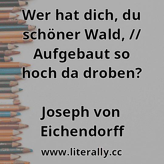 Wer hat dich, du schöner Wald, // Aufgebaut so hoch da droben?
Joseph von Eichendorff
