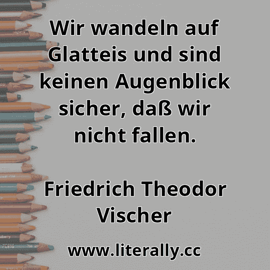 Wir wandeln auf Glatteis und sind keinen Augenblick sicher, daß wir nicht fallen.
Friedrich Theodor Vischer
