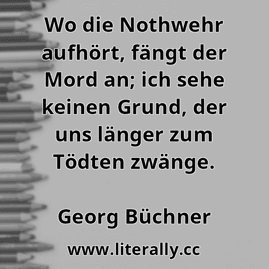Wo die Nothwehr aufhört, fängt der Mord an; ich sehe keinen Grund, der uns länger zum Tödten zwänge.
Georg Büchner
