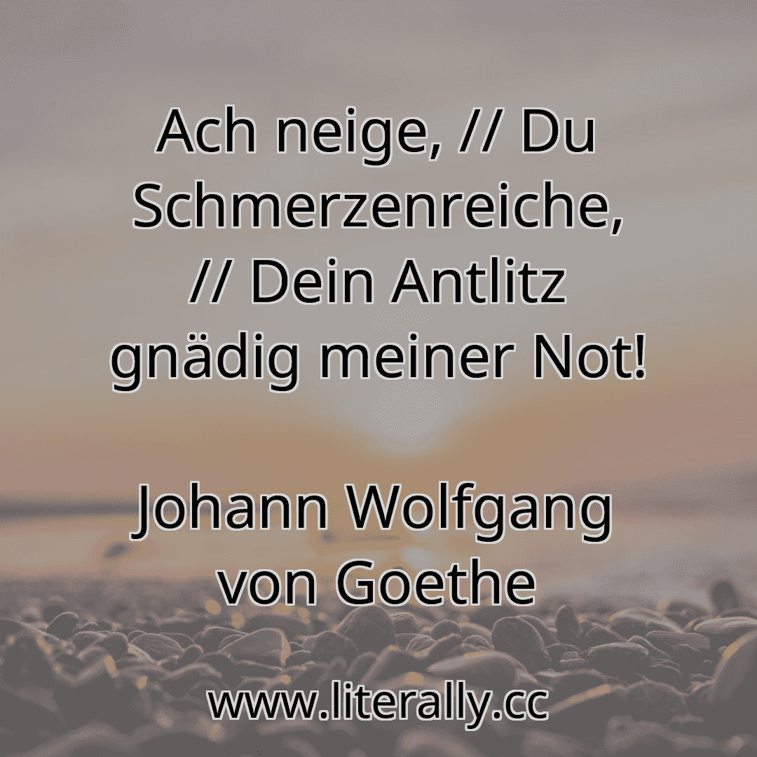 Ach neige, // Du Schmerzenreiche, // Dein Antlitz gnädig meiner Not!
Johann Wolfgang von Goethe
