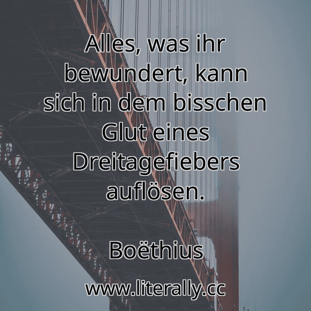 Alles, was ihr bewundert, kann sich in dem bisschen Glut eines Dreitagefiebers auflösen.
Boëthius
