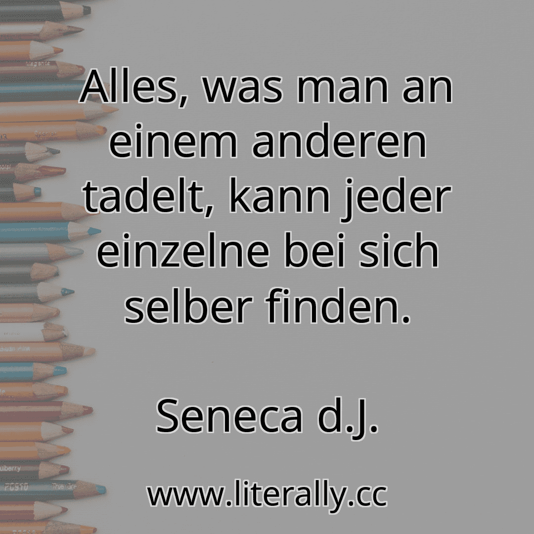 Alles, was man an einem anderen tadelt, kann jeder einzelne bei sich selber finden.
Seneca d.J.
