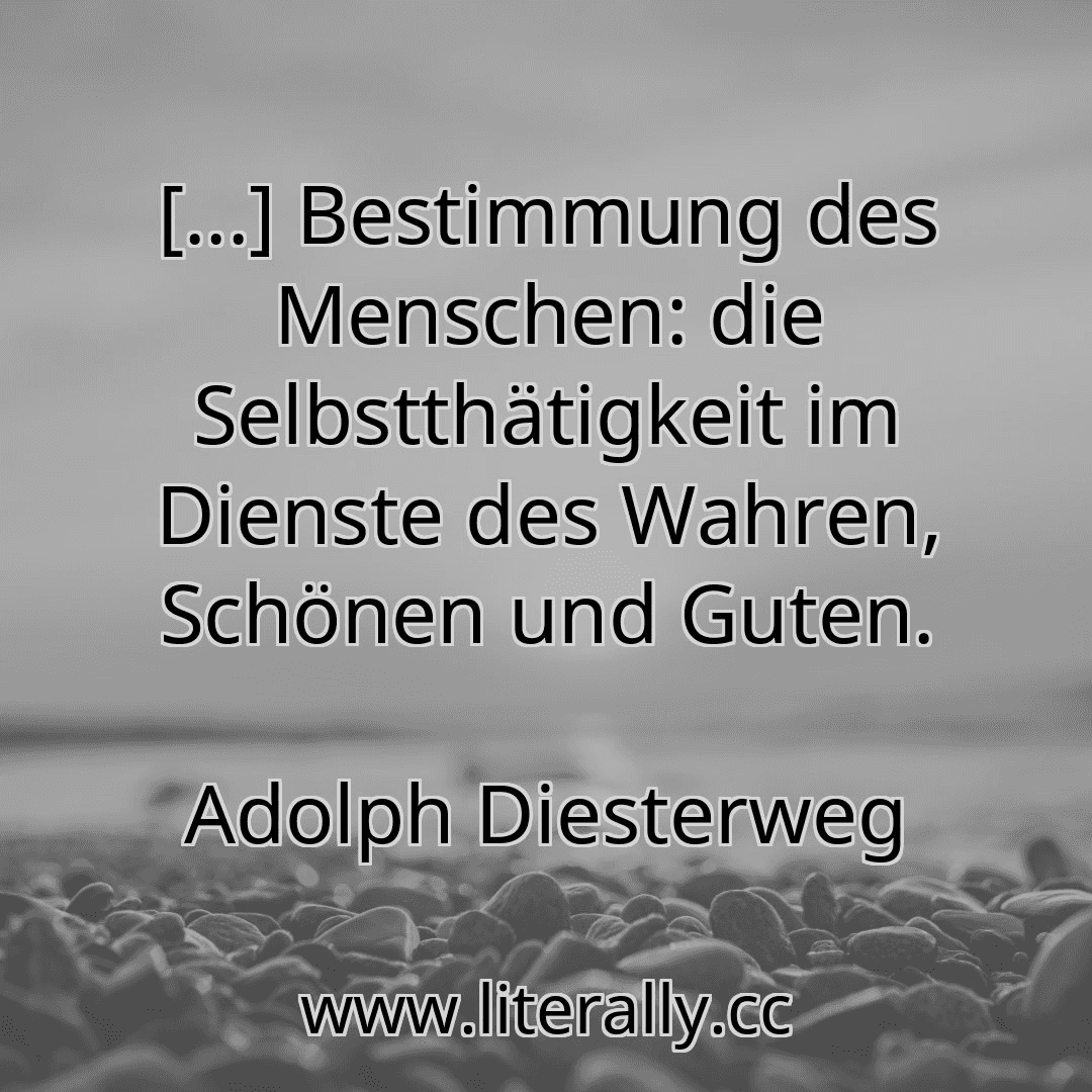 [...] Bestimmung des Menschen: die Selbstthätigkeit im Dienste des Wahren, Schönen und Guten.
Adolph Diesterweg
