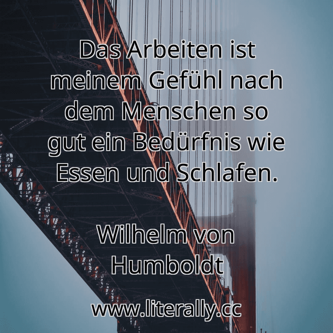 Das Arbeiten ist meinem Gefühl nach dem Menschen so gut ein Bedürfnis wie Essen und Schlafen.
Wilhelm von Humboldt
